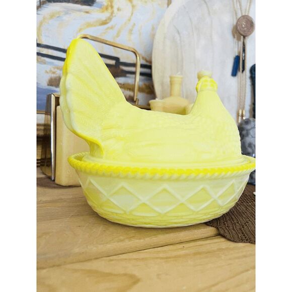 Westmoreland Mould Large Hen on Nest Mosser Glass USA – Dandelion Slag Yellow - Picture 3 of 7